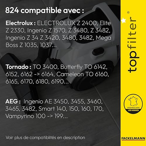 TopFilter 824 - 4sacs aspirateur pour Electrolux, AEG et Tornado boîte de sacs d'aspiration en non-tissé, 4 sacs à poussière (30 x 26 x 0,1 cm), Blanc - Nail Gallerys