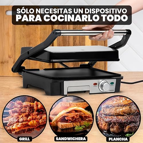 SOGO SS-7131 Plaque à sandwich électrique 2000 W avec plaque de gril antiadhésive 28 x 22 cm et ouverture à 180° Argenté - Nail Gallerys