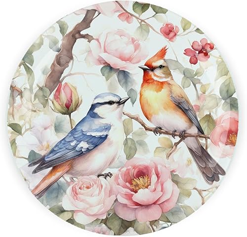 Dessous de plat rond en verre avec pieds antidérapants Motif floral oiseaux et roses 20 x 20 cm - Nail Gallerys