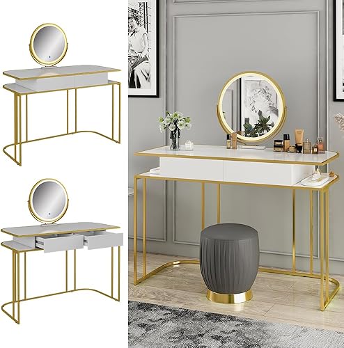 Vicco Coiffeuse Tiara, Blanc/Or, 110 cm - Nail Gallerys