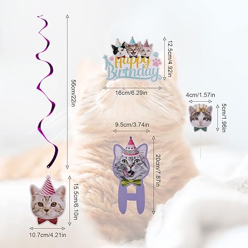 17pcs Deco Anniversaire Chat, Bannière de Fête et Décorations à Suspendre - Theme Chat Cake Topper pour Fête d'Anniversaire (Style Mignon) - Nail Gallerys
