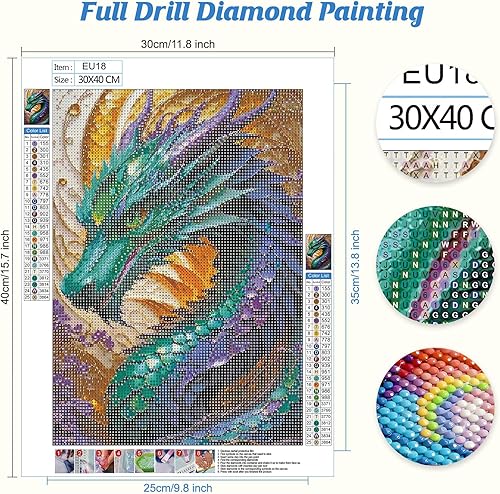 Jawecci Dragon Diamond Painting pour Adulte Débutant, Complet Peinture Diamant Broderie Canevas 5D Diamant Point De Croix, Diamond Art Animaux Diamond Peinture Home Decor 30x40cm - Nail Gallerys