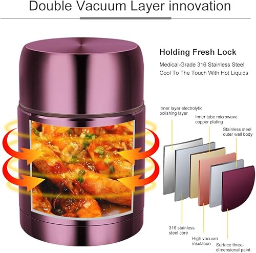 Bocal alimentaire pour aliments chauds, 765,4 g - Isotherme sous vide en acier inoxydable - Large ouverture - Bouteille à soupe pour aliments chauds - Bocal anti-fuite pour l'école, le bureau, les - Nail Gallerys
