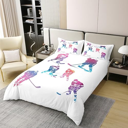Homemissing Jeux de Sports de Glace 100% Coton Housse de Couette 140x200cm Hockey sur Glace Parure de Lit Hockey sur Glace pour Ensemble de lit Hockey sur Glace Bleu Literie Set décoration de Chambre - Nail Gallerys