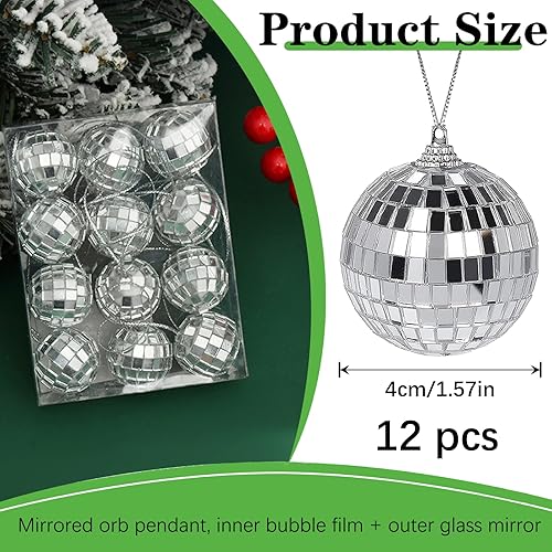 DITK-U Lot de 12 boules de Noël réfléchissantes et lumineuses - Disco - Décoration pour sapin de Noël, mariage, fête - 4 cm - Nail Gallerys