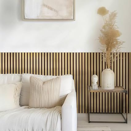 DECOON - Lot de 7 Panneaux Tasseaux Bois 120x30x1,9 cm - Pack Tête de Lit en Lamelles Alu et Feutrine Noir - Revêtement Mural 2,52 m² - Nail Gallerys