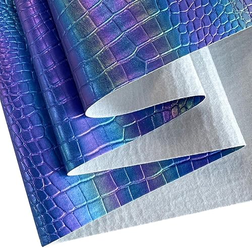 Tissu en cuir synthétique irisé 40 × 135 cm gaufré grain crocodile pour boucles d'oreilles, sac, nœuds, bricolage (bleu) - Nail Gallerys