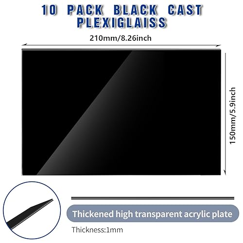 Lot de 10 plaques acryliques, noires, 210 x 150 x 1 mm, en plastique, avec film de protection pour panneaux, bricolage, affichage, artisanat, peinture (10 Pièces-1mm) - Nail Gallerys