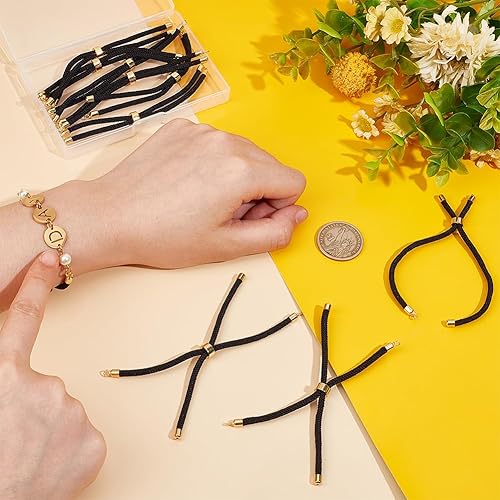 UNICRAFTALE 10Pcs Bracelet Coulissant en Nylon avec Cordon Torsadé 22~23cm Bracelet à Maillons Noirs avec Accessoires en Laiton Chaînes de Bracelet Réglables pour la Fabrication de Bijoux pour Femme - Nail Gallerys