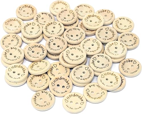 Special-Touches 40 boutons en bois « Handmade with Love » de 20 mm - Charmants embellissements artisanaux pour les projets de fabrication de cartes, de couture et de bricolage - Nail Gallerys