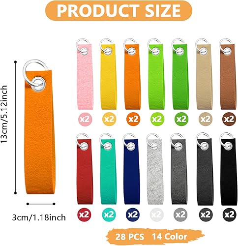 TOPCZY Lot de 28 porte-clés en feutre vierge pour loisirs créatifs, sacs de bricolage, clés de voiture, cadeau pour l'école, la maison, le bureau, Multicolore - Nail Gallerys