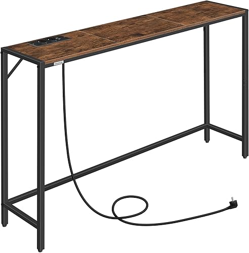 MAHANCRIS Table Console, Bout de Canapé avec Design étroit, Table d’Entrée, Cadre métallique, Utilisée Derrière canapé, Style Minimaliste, pour Salon, entré, Blanc Marbré et Noir ACTHM112UE01 - Nail Gallerys