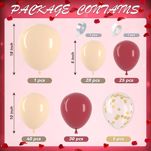Kit d'arche de ballons bordeaux, 123 ballons rouge vin et blanc avec confettis dorés et blancs, décorations de fête pour mariage, anniversaire de mariage, Saint-Valentin, fête d'anniversaire - Nail Gallerys