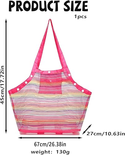 ARTGUTS Sac à jouets de plage avec filet renforcé, pliable, grande capacité, en maille, arc-en-ciel, robuste et léger, organisateur pour les vacances en famille, la plage, la piscine (rose) - Nail Gallerys
