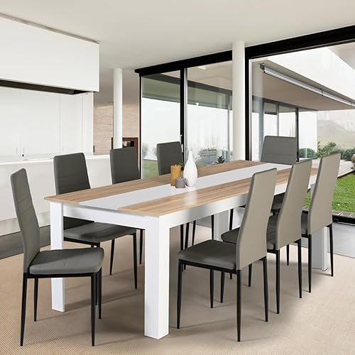 IDMarket - Table à Manger Rectangle Georgia 8 Personnes Blanche et Imitation hêtre 160 x 90 cm - Nail Gallerys