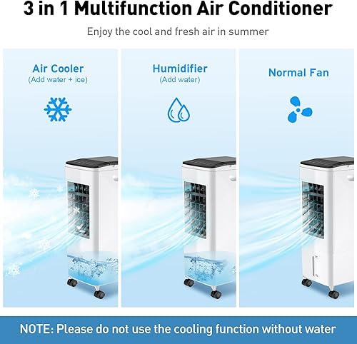 Climatiseur Mobile Silencieux 3 en 1 Rafraichisseur d'air Portable Ventilateur Humidificateur avec Roues et Réservoir D'eau 5.5L, 3 Vitesses, Télécommande, 1-7H Minuterie, pour Maison Bureau - Nail Gallerys