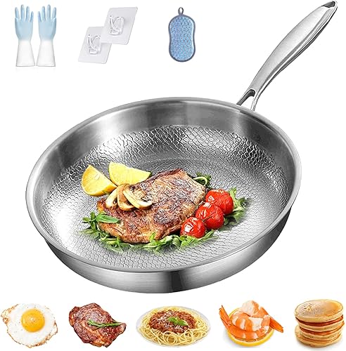 Qiamia Titanium Hammered Pan Pro, Durable, Scratch-Resistant Nonstick Frying Pan with Lid, It Won’t Stick to the Pan and Retains Nutrients, Making It Suitable for Kitchen Novices (With Lid,11in) - Nail Gallerys