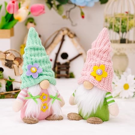 YAQUEKOU Lot de 2 lutins - Décoration de printemps - Lutin - Fleurs - Figurines en peluche - Cadeaux pour enfants, maman, fête des mères (A) - Nail Gallerys