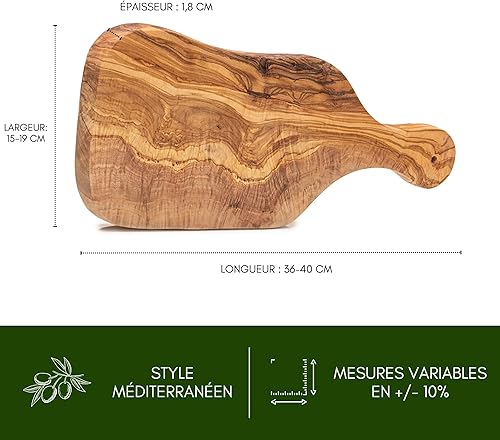 Erreke Planche a Decouper Bois Olivier, Planche à Découper Bois, Fait Main, Servir ou Couper les Aliments Viande Fromage Pain Cuisine Barbecue, Style Méditerranée (39x18cm avec Poignée) - Nail Gallerys