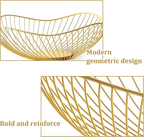 Bol à fruits en fil de fer antidérapant, minimaliste, forte charge, corbeille à fruits de grande capacité, revêtement doré, soudé, inclinable, bols à fruits drainants pour bonbons, collations, légumes - Nail Gallerys
