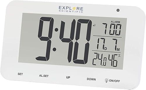 Explore Scientific RDC1004 Horloge Radio-contrôlée de Bureau avec écran rétroéclairé à LED Blanc, Alarme & Snooze, Blanc, avec Piles - Nail Gallerys