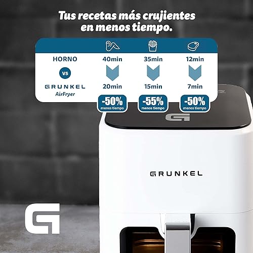 Grunkel Friteuse à air - Air Fryer - 4 litres et 7 programmes WEF - Panneau de commande numérique et fenêtre de visualisation rétroéclairée Minuterie 60 minutes - Friteuse sans huile (blanc) - Nail Gallerys
