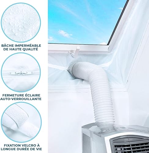 Kit Fenêtre Climatiseur Mobile (400 CM) Joint de Fenêtre - Tissu de Calfeutrage Fenetre pour Climatiseur - Compatible avec Tous les Modèles - INSTALLATION RAPIDE & FACILE - Nail Gallerys