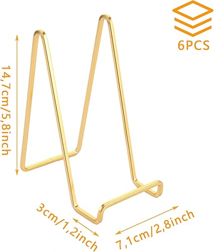 YAYODS Lot de 6 supports d'assiettes en métal de 14 cm - Dorés - Support décoratif pour assiettes - Pour photos, livres, images - Nail Gallerys