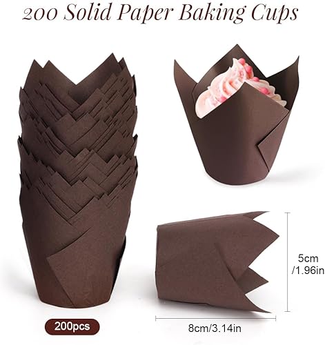 GIDWRIY 200 Pièces Caissette Muffins Papier Cuisson,Moule Muffins Papier Tulipe,Caissettes Cupcake,Caissettes Patisserie,Tasse de Papier Cuisson pour Gateaux,Emballage Cupcake Individuel Pour Fête - Nail Gallerys