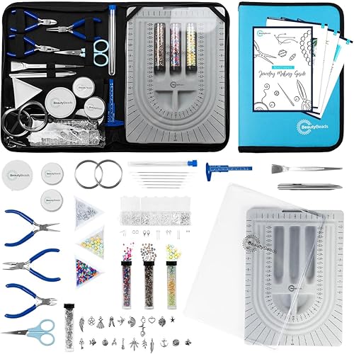 BeautyBeads Kit de Fabrication de Bijoux pour Adultes avec Fournitures de Perles. +200 pcs d'Outils et d'Accessoires. Avec Tableau de Conception de Perles, avec Guide de Fabrication de Bijoux - Nail Gallerys