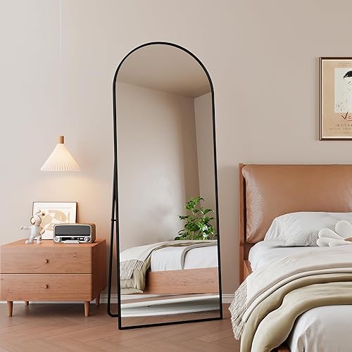 DAHUEN Miroir sur Pied 162 x 53 cm, Miroir de Sol rectangulaire Pleine Longueur, Miroir Mural à Suspendre ou à Poser, avec Cadre en Aluminium Noir, pour Salle de Bain, Chambre, Entrée (Courbé Noir) - Nail Gallerys