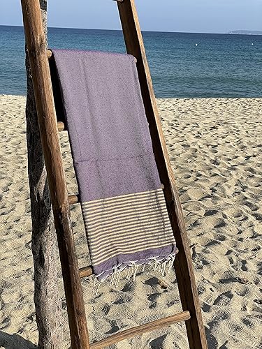 Générique Fouta Tunisienne - Serviette de Plage - 100x200cm Plat Lurex Doré Violet - 100% Coton - Nail Gallerys