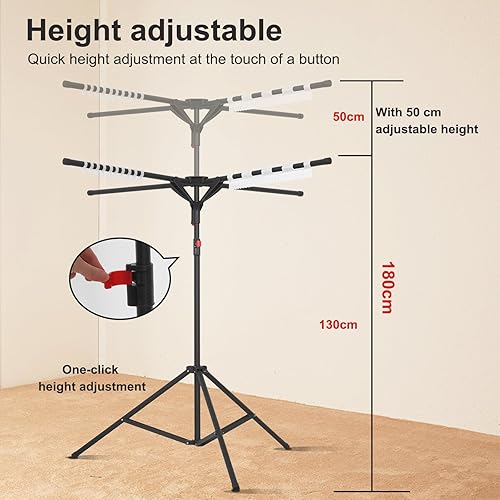 Sinbide Séchoir à Linge Etendoir à Linge Pliable Intérieur et Extérieur, Etendoir Linge Intérieur et Extérieur, Hauteur Réglable 130-180cm. Utilisation intérieure et extérieure (Gris) - Nail Gallerys
