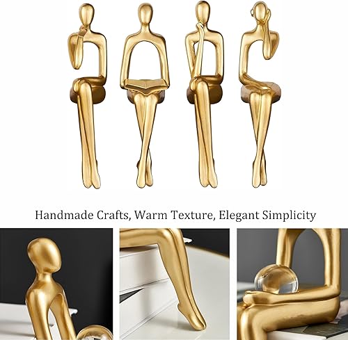 iFCOW Lot de 3 Statues de penseur dorées Sculpture Abstraite Statue de penseur Assis Décoration pour Maison Bureau étagère - Nail Gallerys