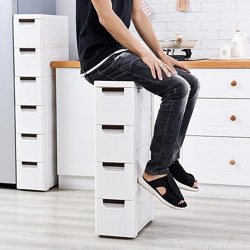 Meuble de salle de bain mince avec tiroir coulissant, tour de rangement sur roulettes, organisateur de tour de rangement (6 tiroirs) - Nail Gallerys