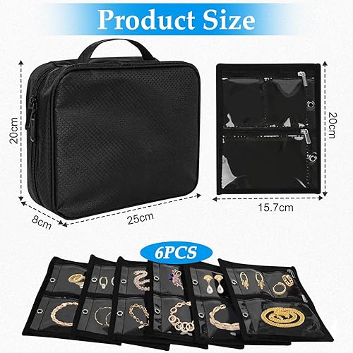 Yiomxhi Trousse à Bijoux de Voyage, Sac Rangement de Bijoux avec 6 Pochettes en Velours pour Colliers Boucles D'oreilles Bagues, Étui Boîte Organisateur de Bijoux pour Femmes Filles, Noir - Nail Gallerys