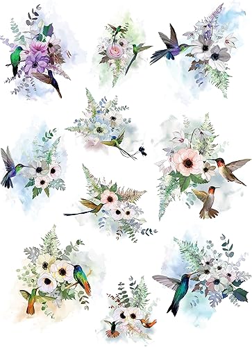 Papier de riz colibri, 29,21 x 40,64 cm – 10 images de bouquet uniques imprimées sur du papier de mûrier 36 g/m², fibres visibles pour découpage, meubles, rénovation. - Nail Gallerys
