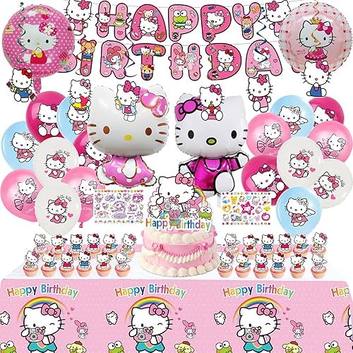 Decoration anniversaire fille,55 pièces décorations d'anniversaire pour enfants, Comprend bannière, Nappe, Décoration de gâteau, Ballons latex, Ballons aluminium, Tatouages ​​pour enfants - Nail Gallerys