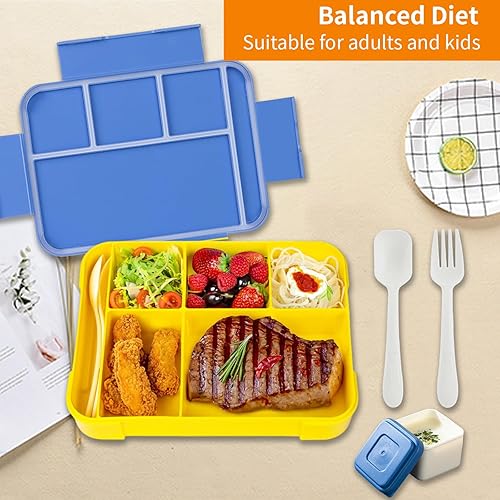Boîte Lunch Anti-Fuite avec 6 Compartiments,1 Box Sauce, Boîte Bento Adulte avec Fourchette Cuillère,Boite Repas Enfant pour École Pique-Nique,Boîte Snacks pour Micro-Ondes,Lave-Vaisselle(Bleu, Jaune) - Nail Gallerys