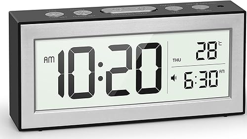 YouJabz Réveil numérique avec grand écran LED, réveil de chevet à piles avec veilleuse, 5 horaires d'alarme, réglage automatique de la luminosité, répétition, calendrier, 12/24h, °F/°C - Nail Gallerys