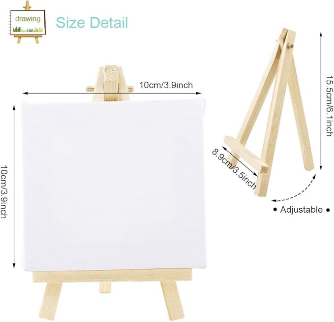 Chevalet de Table en Bois - Lot de 5 Supports de Toile - 10 x 10 cm - avec Mini chevalet de 15 x 8 cm - Nail Gallerys
