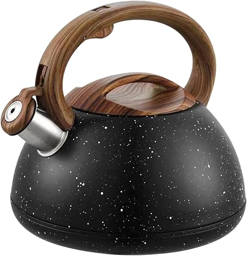 AYKHDS Bouilloire à sifflet en acier inoxydable avec poignée en bois, bouilloire sifflante de 3 L pour cuisinière électrique, cuisinière en céramique, cuisinière (marron clair) - Nail Gallerys