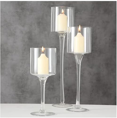 Boltze Arosa 7119100 Lot de 3 photophores décoratifs pour Bougies Décoration de Noël Bougeoir Hauteur 30 cm 40 cm 50 cm Forme Ronde, Verre - Nail Gallerys