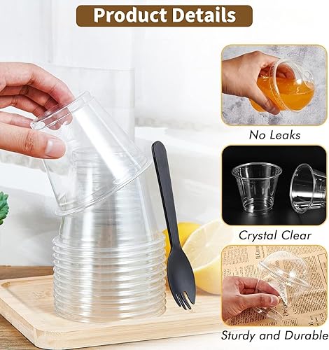 LATERN 50 Pièces Gobelets à Dessert en Plastique avec Dôme Couvercles, 270ml Rondes Coupes à Dessert Coupe Apéritif Parfait Clair Bol de Service Réutilisable avec Fourchettes pour Pudding Mousse Party - Nail Gallerys