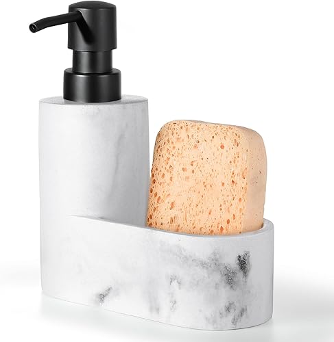 Shinowa Distributeur de Savon de Vaisselle avec Support d'Éponge, Pompe Distributrice de Savon Rechargeable, 2-en-1 Distributeur de Comptoir pour l'Évier de Cuisine, Salle de Bain, Gravier Noir - Nail Gallerys