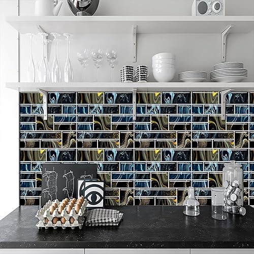 Stickers Muraux Cuisine 30x30 cm Noir Bleu Abstrait Credence Adhesive pour Cuisine Vinyle Stickers Carrelage Décoration de Meubles Carrelage Adhesif Mural Salle de Bain (2 Pièces) - Nail Gallerys