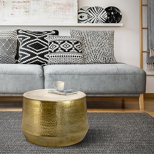 WOMO-DESIGN Table Basse Martelée de Salon - Table d'Appoint Ronde Artisanale Ø 57,5 x 35 cm - en Aluminium Doré - Design Oriental - Finition Martelée - Décoration Intérieure Table Canapé Café Unique - Nail Gallerys