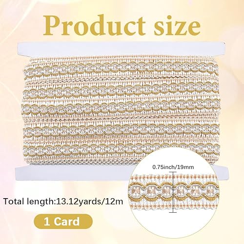 CABODYALS Ruban Tressé Tissé Doré Clair de 13.12 m au Mètre Bordure en Dentelle Ondulée Broderie Vintage en Polyester pour Couture Emballage Cadeau Artisanat Vêtements Décoration - Nail Gallerys