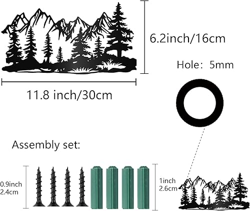 CREATCABIN Décoration Murale Métal Montagne et Forêt Décoration Murale Métal Noir Sculpture Fer Suspendre Un Arbre Ornement Extérieur Panneau pour Salon Maison Bureau Jardin Balcon Décoration 30x16cm - Nail Gallerys