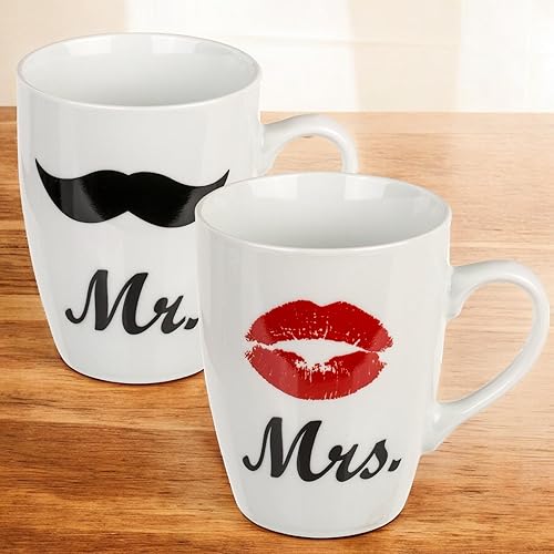 MIJOMA Lot de 2 tasses à café de qualité supérieure Mr. & Mrs. - Design moderne et vif, cadeau parfait pour les couples, les mariages, les fêtes de pendaison de crémaillère - 300 ml - Passe au - Nail Gallerys